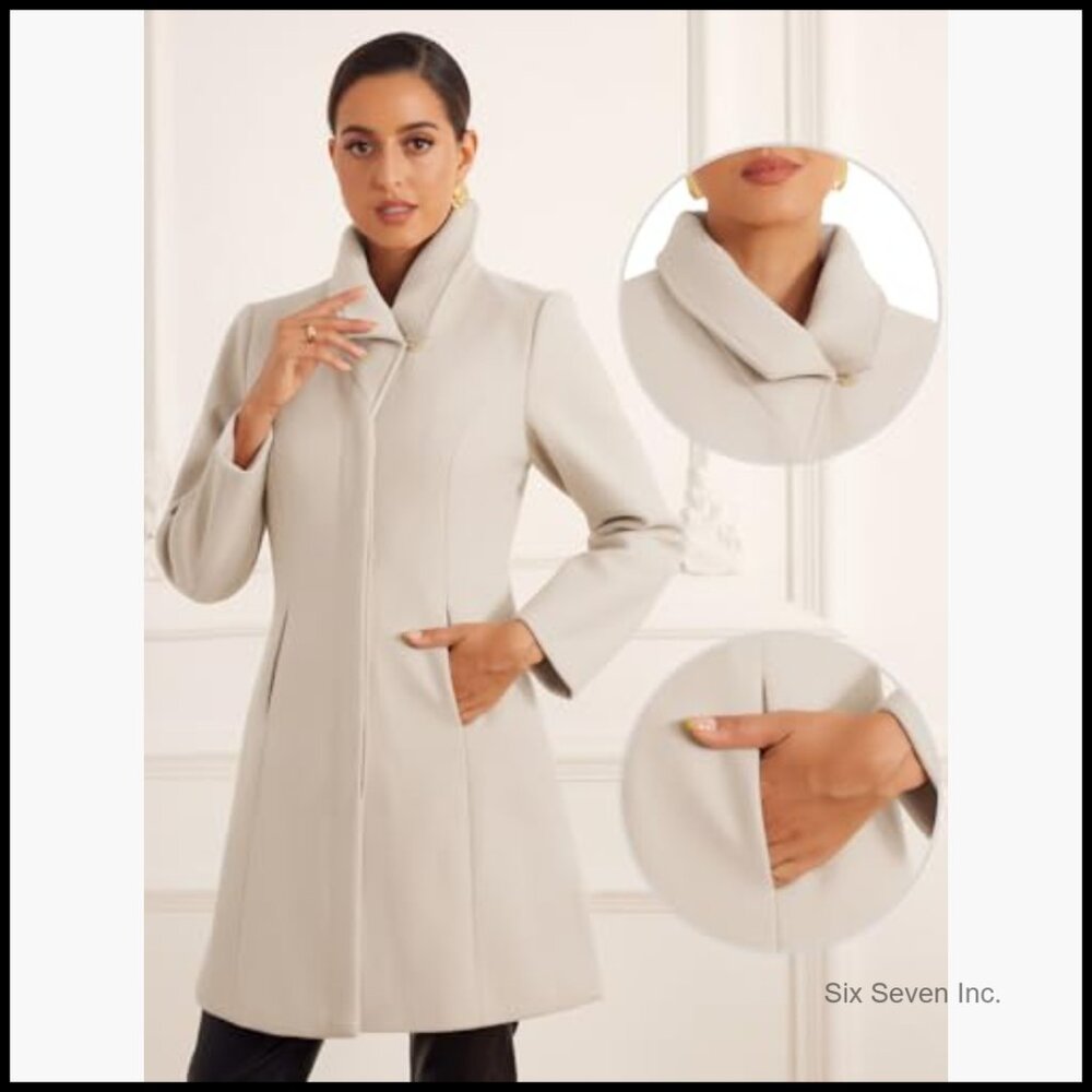 Polyester Pea Coat Overcoat with Button Closure a… - image 2